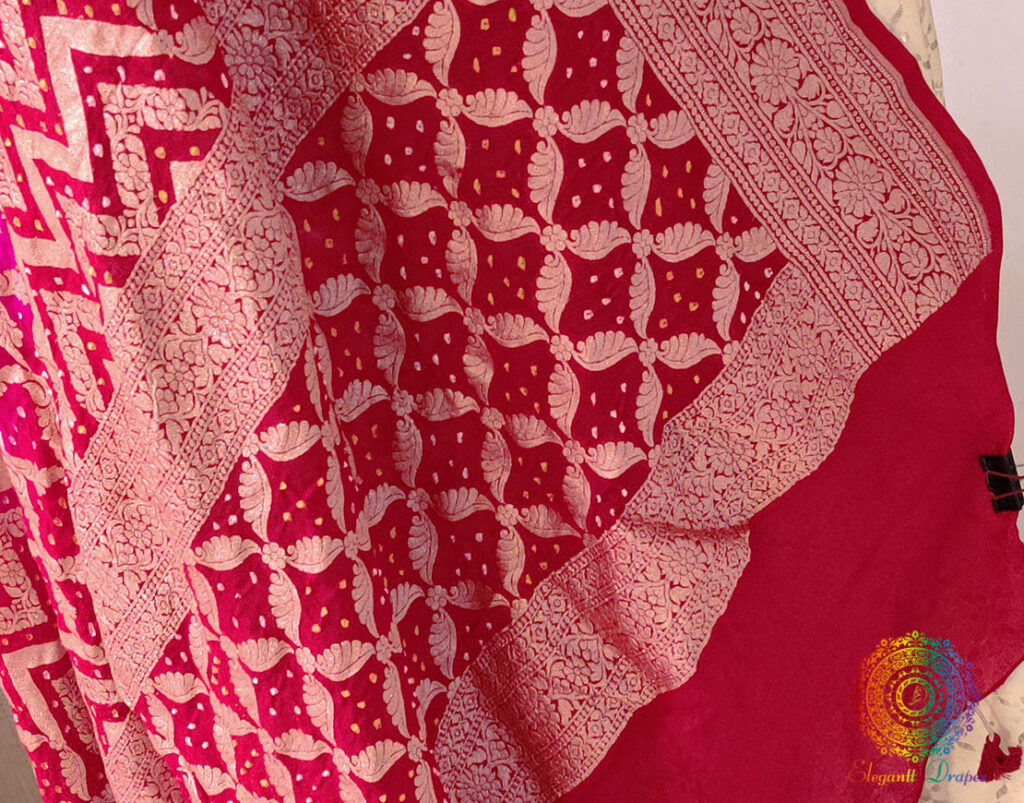 Red Pink Pure Banarasi Georgette Bandhani Dupatta