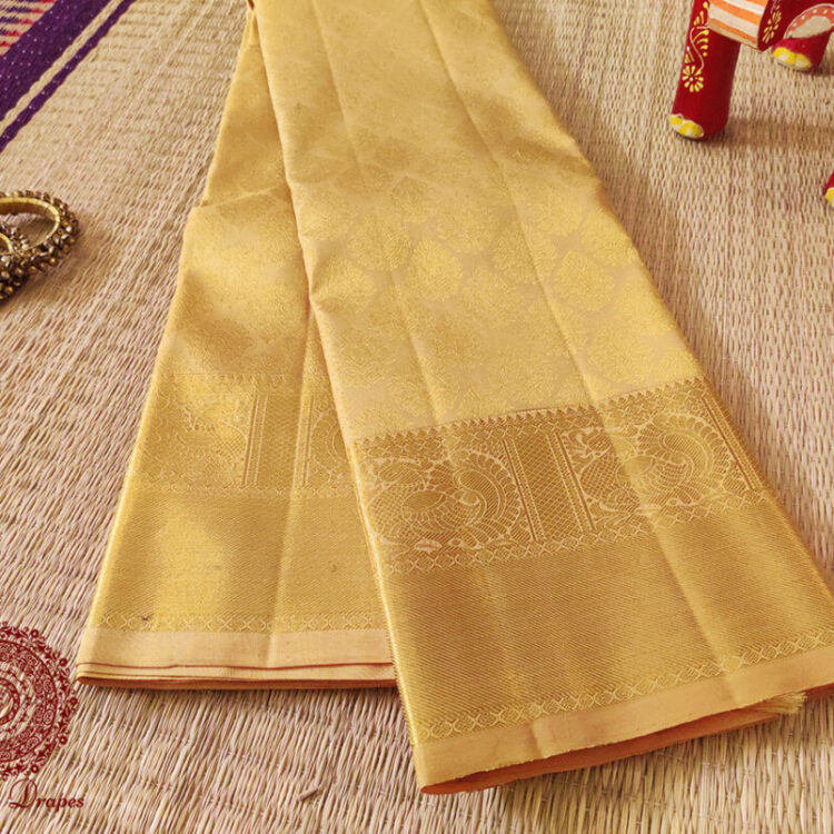 Beige Golden Pure Kanjivaram Silk Handloom Saree
