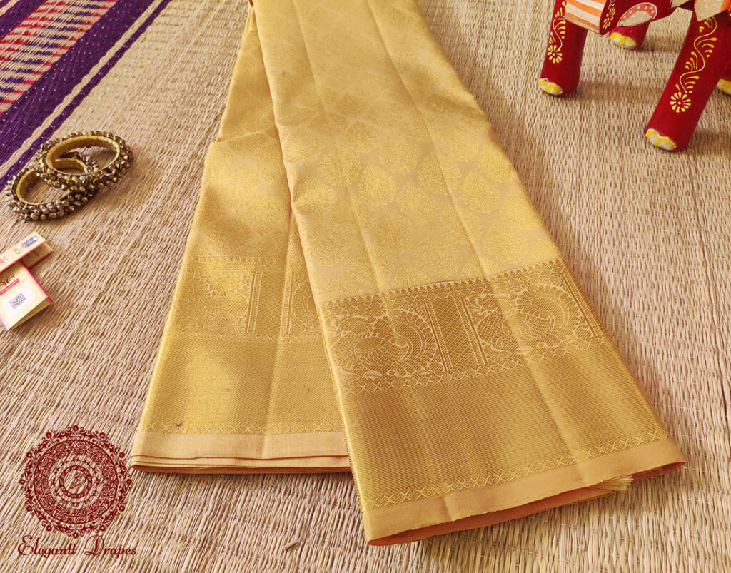 Beige Golden Pure Kanjivaram Silk Handloom Saree