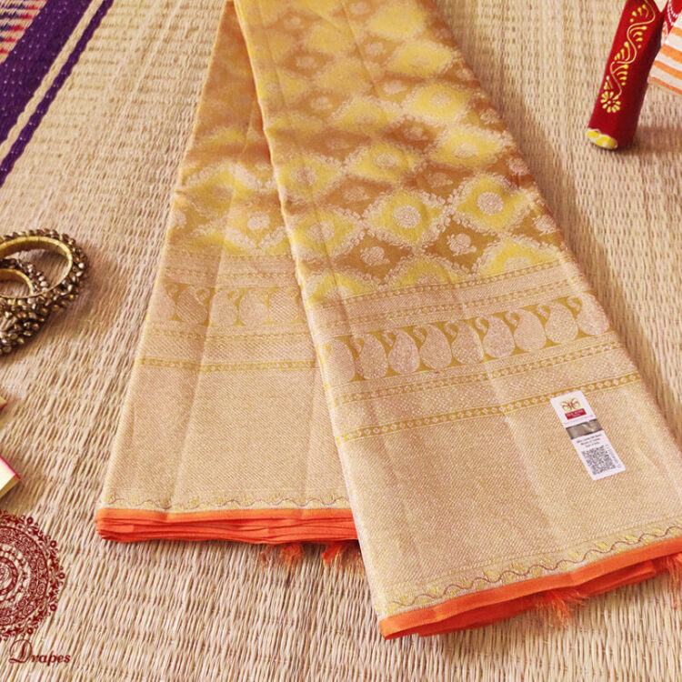 Golden Pure Kanjivaram Silk Handloom Saree