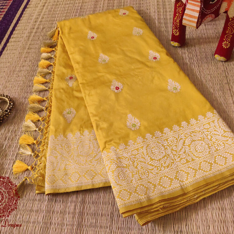 Mustard Banarasi Handloom Katan Silk Saree