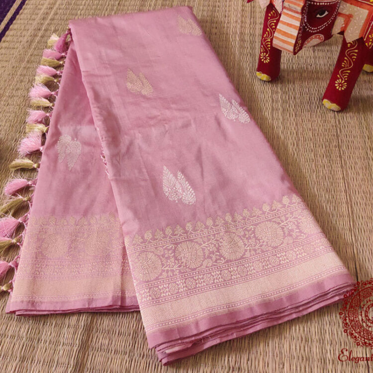 Rose Pink Banarasi Handloom Katan Silk Saree
