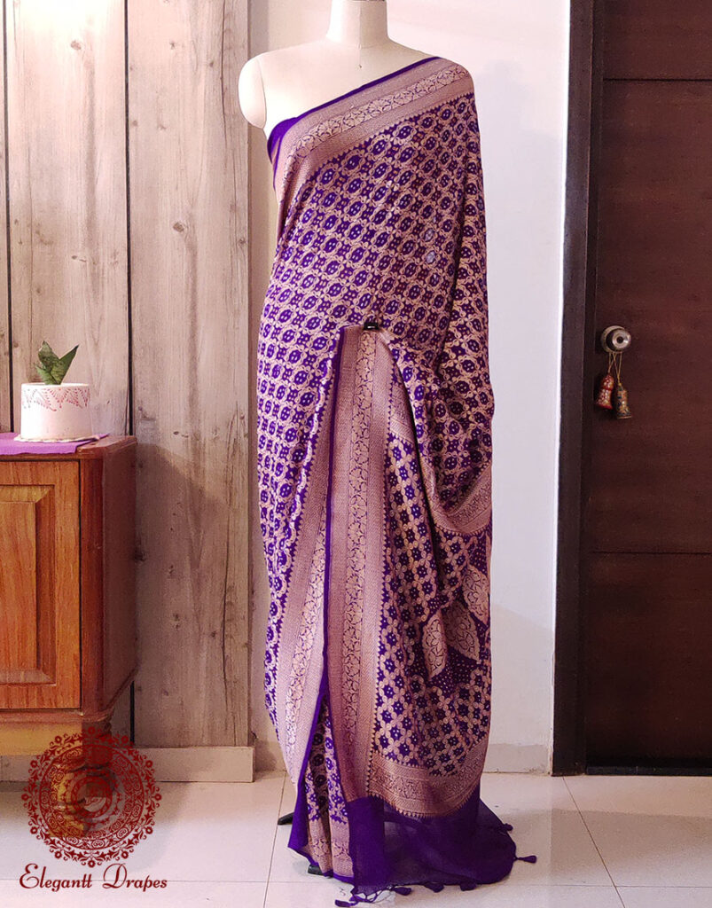 Purple Banarasi Khaddi Georgette Bandhani Saree