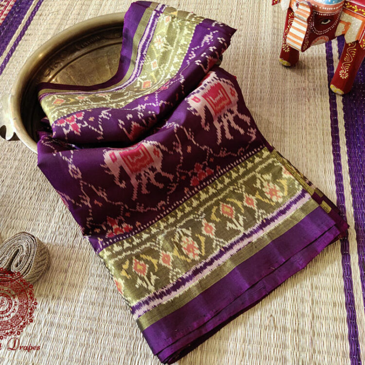 Handwoven Purple Pure Mulberry Silk Rajkot Patola Saree