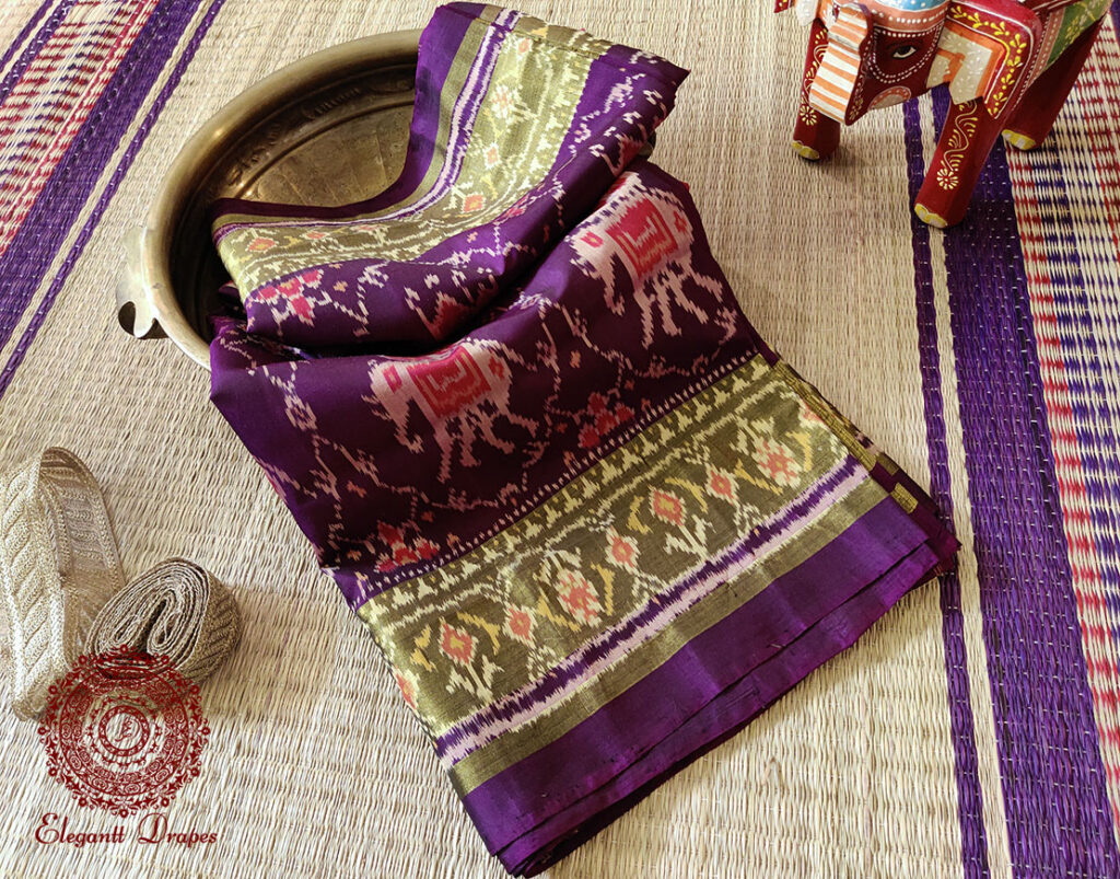 Handwoven Purple Pure Mulberry Silk Rajkot Patola Saree