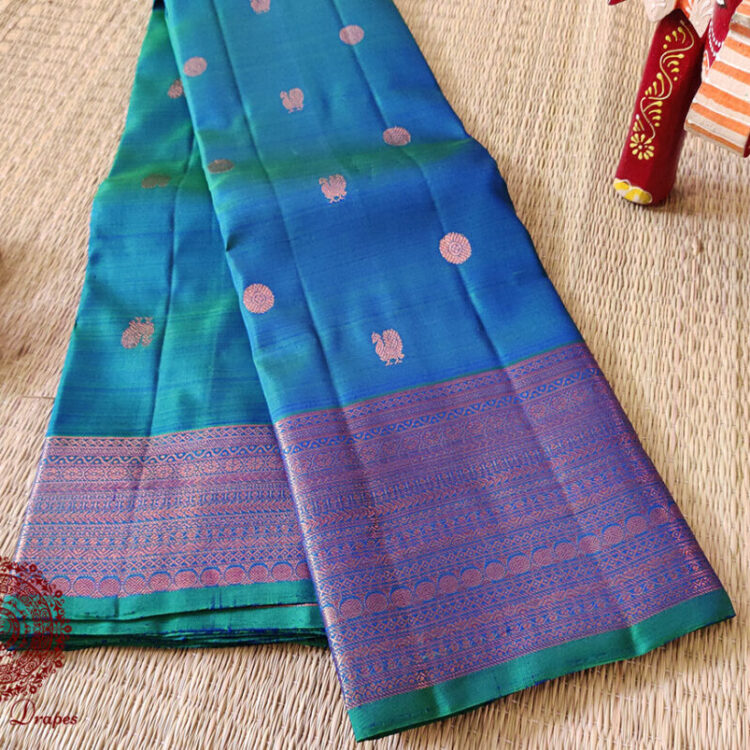Turquoise Pure Kanjivaram Silk Handloom Saree
