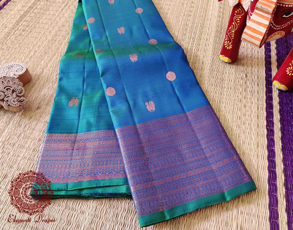 Turquoise Pure Kanjivaram Silk Handloom Saree