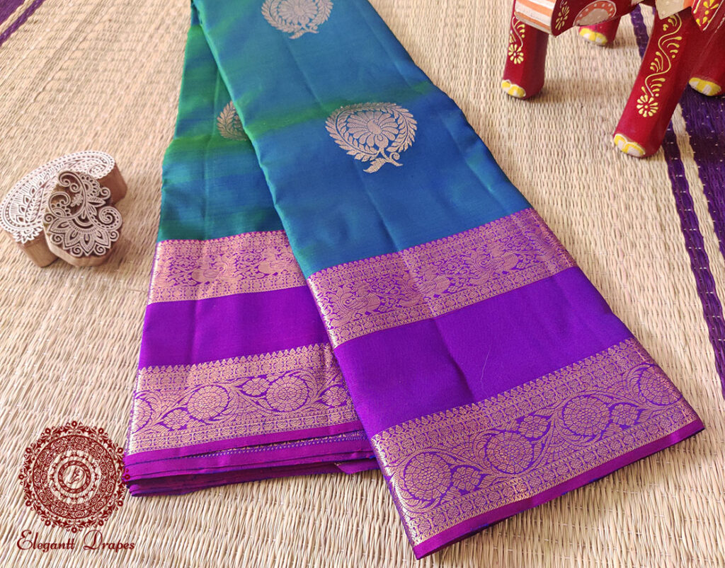 Handwoven Turquoise Pure Kanjivaram Silk Handloom Saree