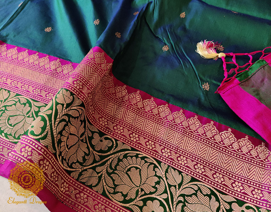 Turquoise Green Banarasi Handloom Katan Silk Saree