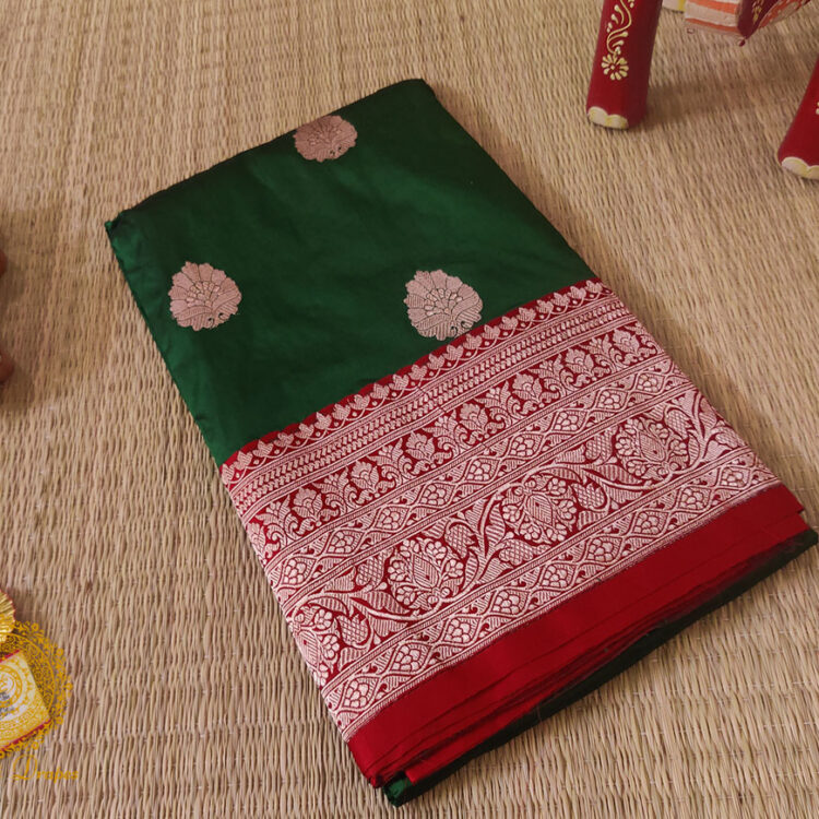 Green Red Banarasi Handloom Katan Silk Saree