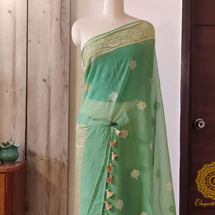 Green Banarasi Handloom Georgette Kadhuwa Saree