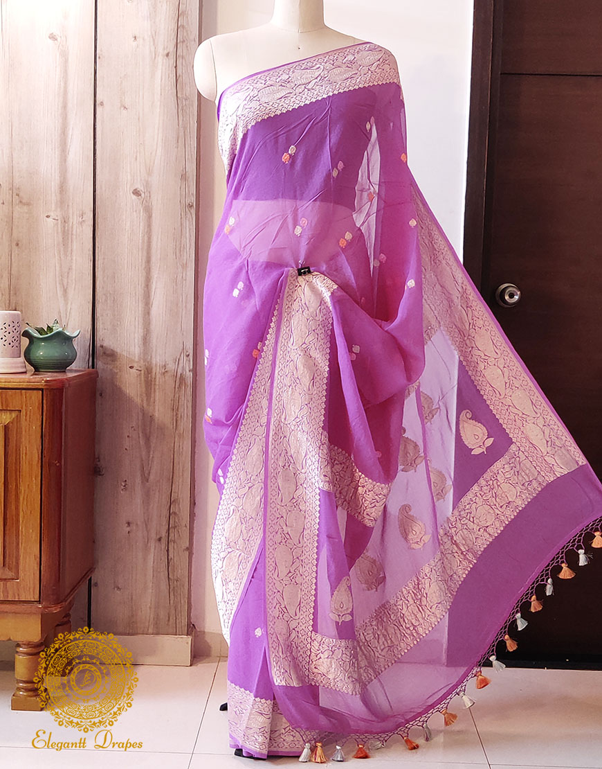 Pink Banarasi Handloom Georgette Kadhuwa Saree
