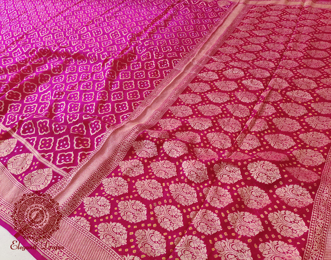Shaded Pink Banarasi Bandhani Khaddi Georgette Saree