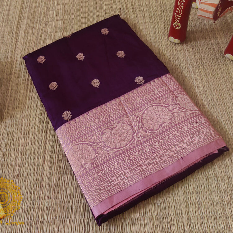 Purple Pink Banarasi Handloom Katan Silk Saree