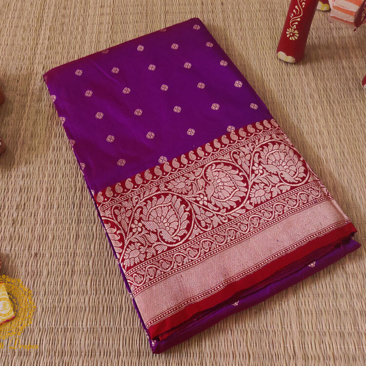 Purple Red Banarasi Handloom Katan Silk Saree