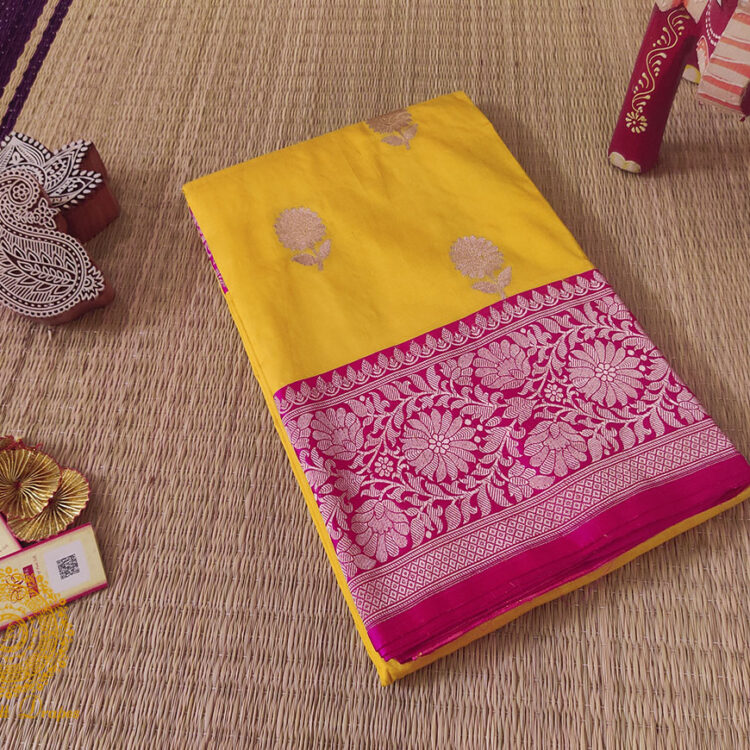 Yellow Pink Banarasi Handloom Katan Silk Saree