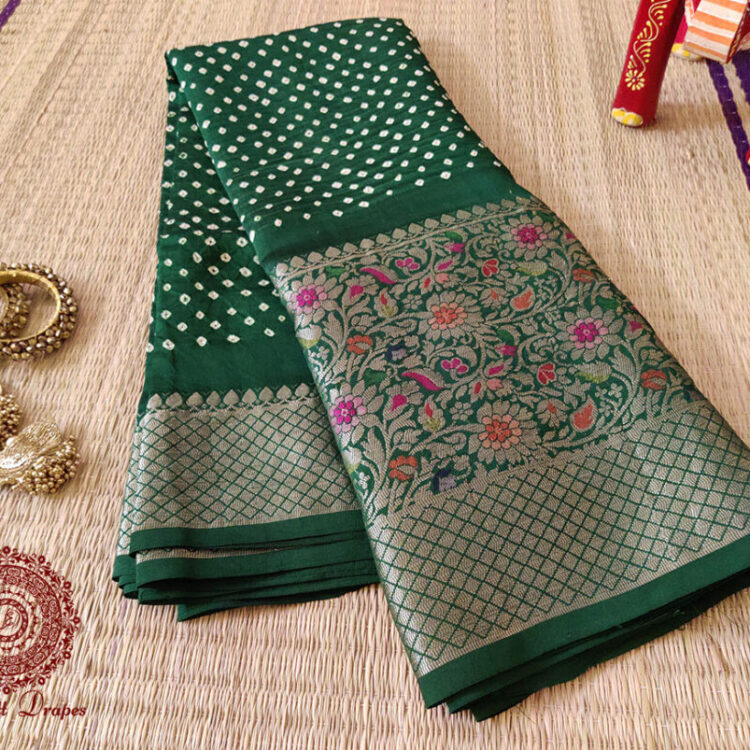 Green Silk Bandhani Meenakari Saree