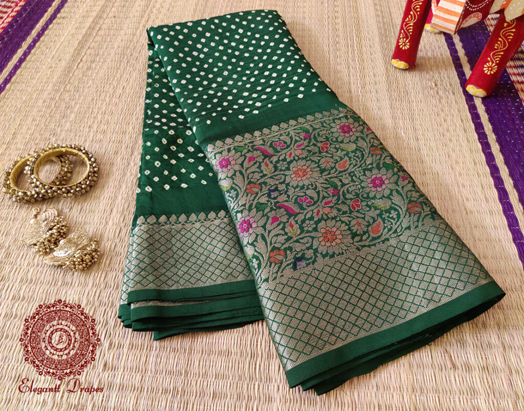 Green Silk Bandhani Meenakari Saree