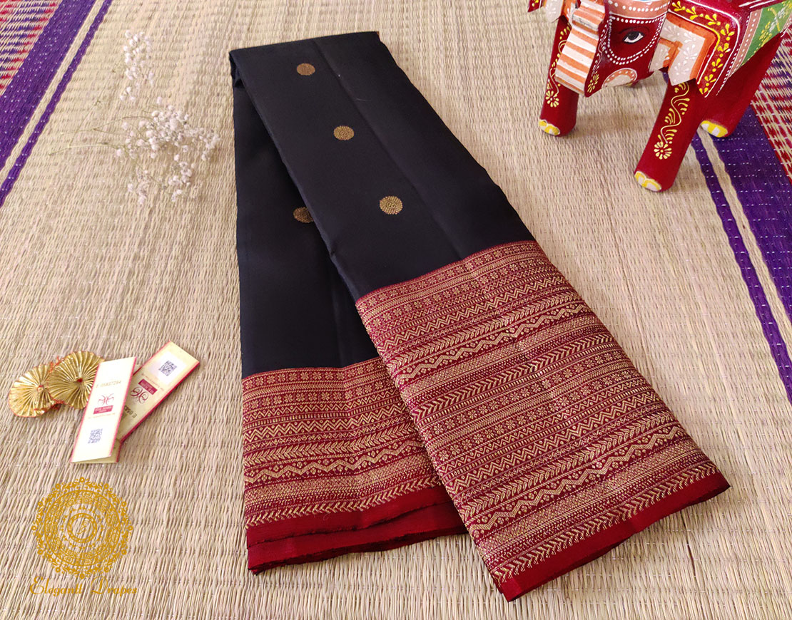 Black Pure Kanjivaram Silk Handloom Saree
