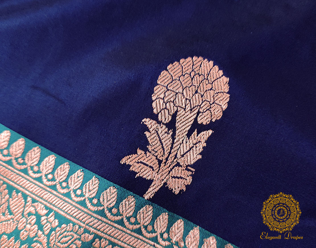 Ink Blue Pure Banarasi Handloom Katan Silk Saree