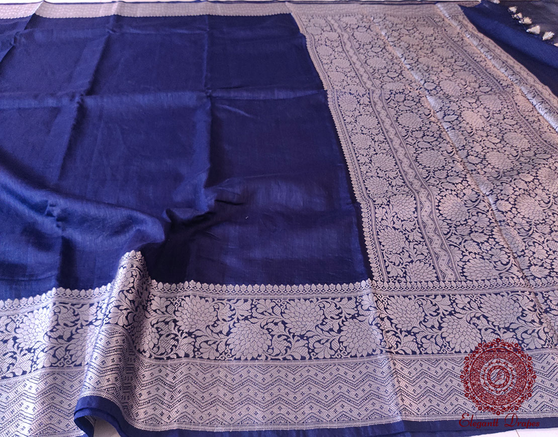 Blue Banarasi Pure Linen Saree