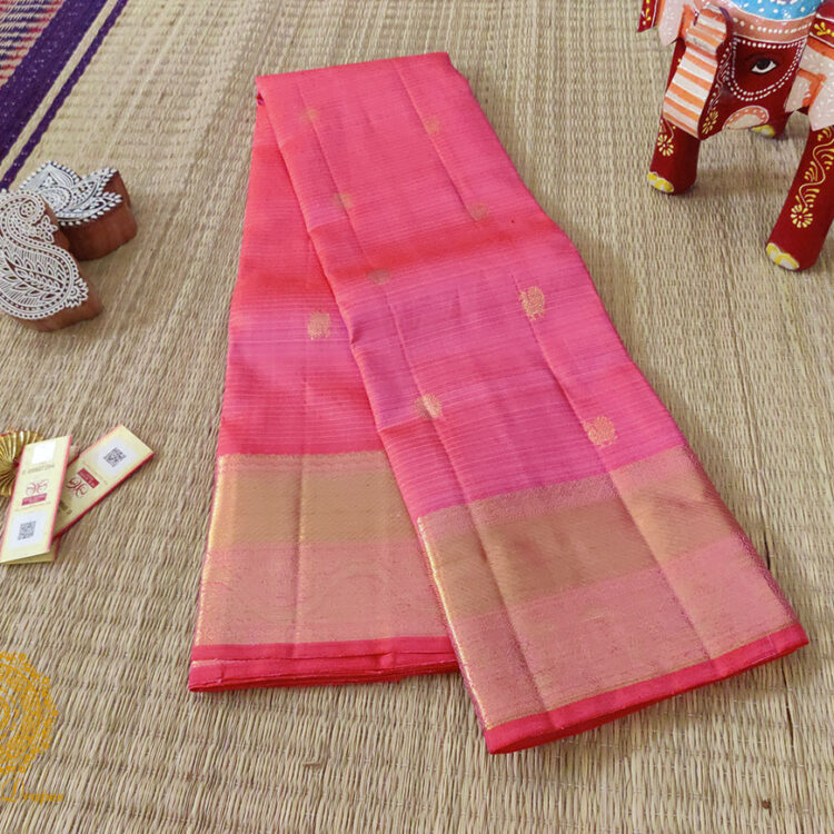 Coral Pink Pure Kanjivaram Silk Handloom Saree