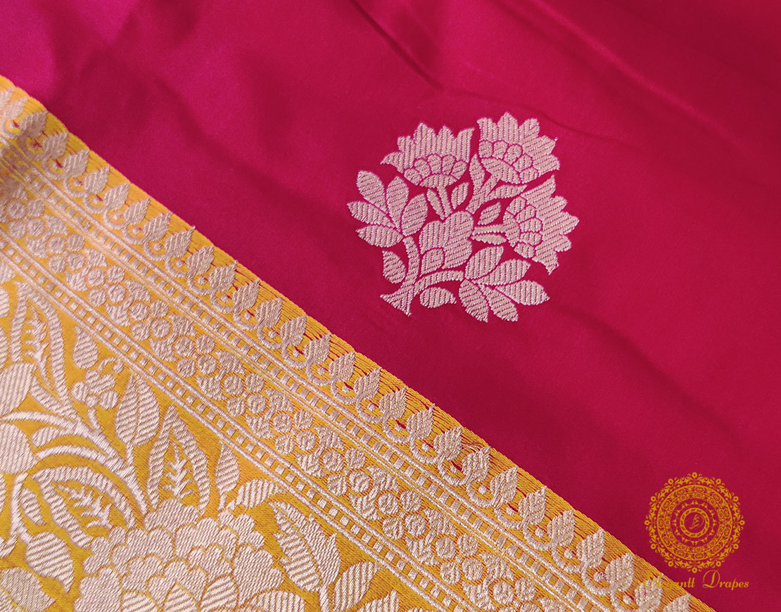 Pink Mustard Pure Banarasi Handloom Katan Silk Saree