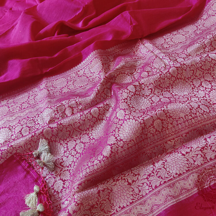 Pink Banarasi Pure Linen Saree