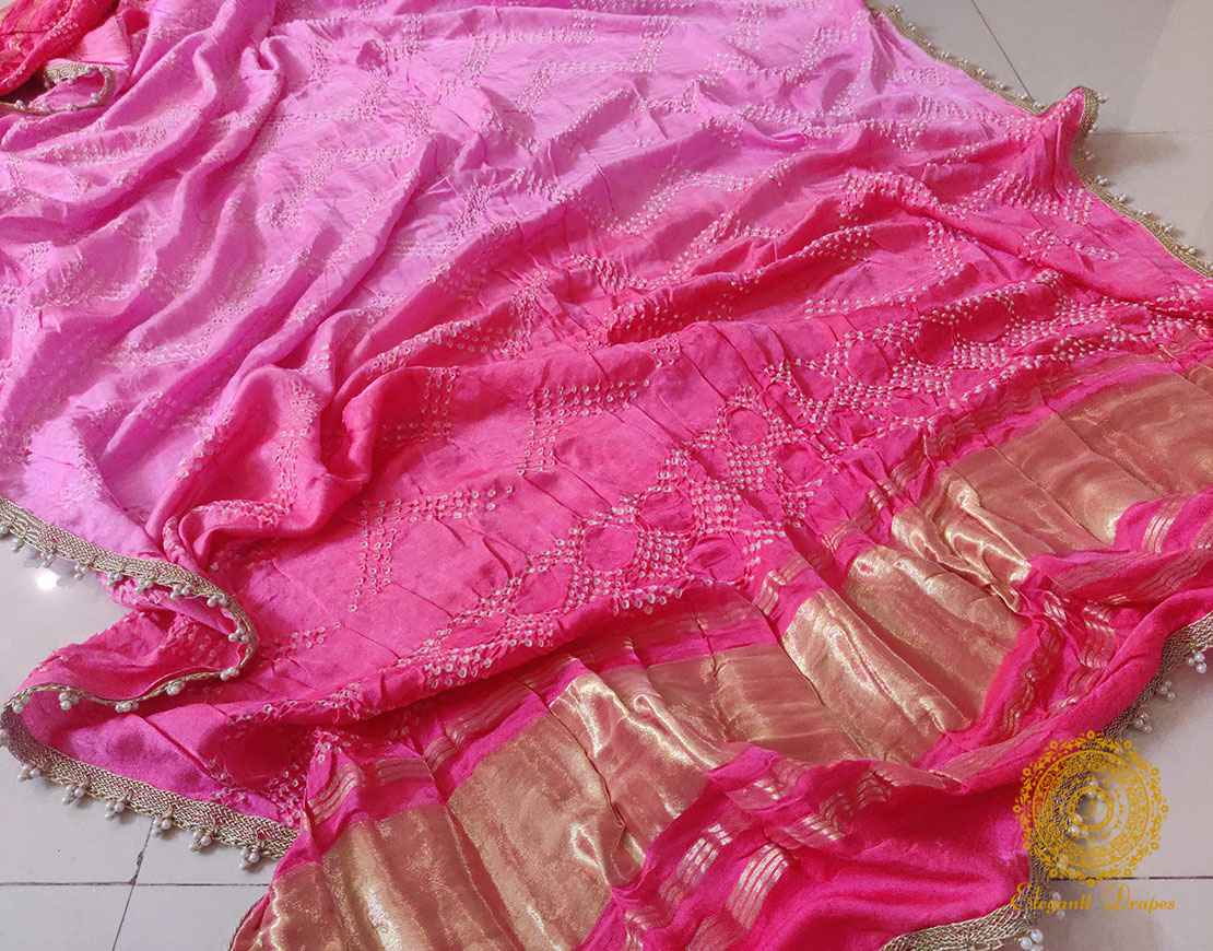Pink Shaded Gaji Silk Bandhani Dupatta