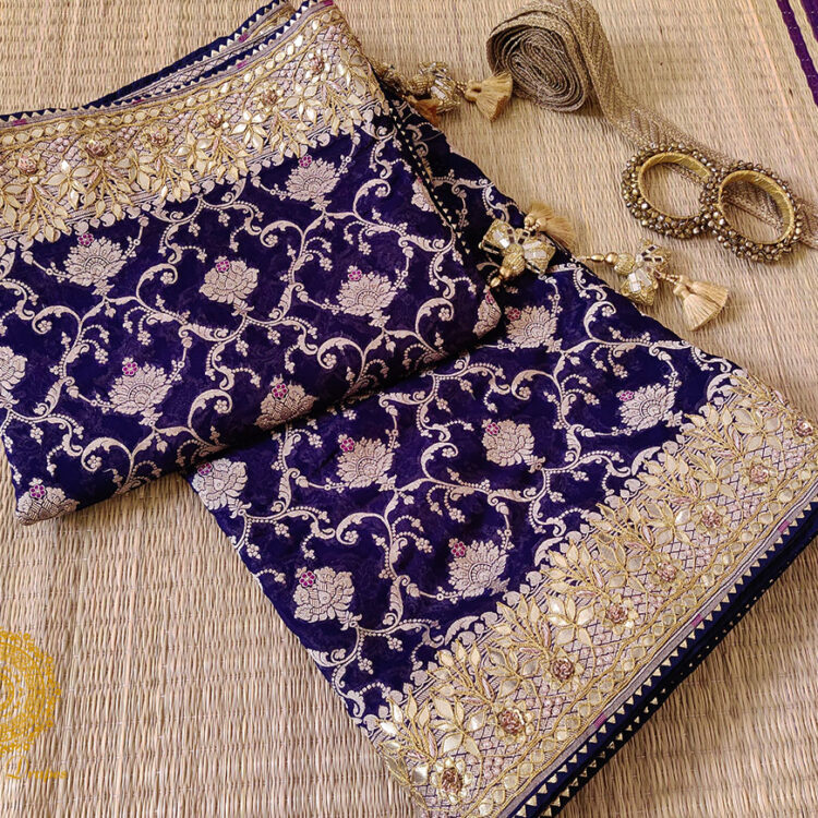 Blue Banarasi Pure Georgette Gota Embroidered Saree