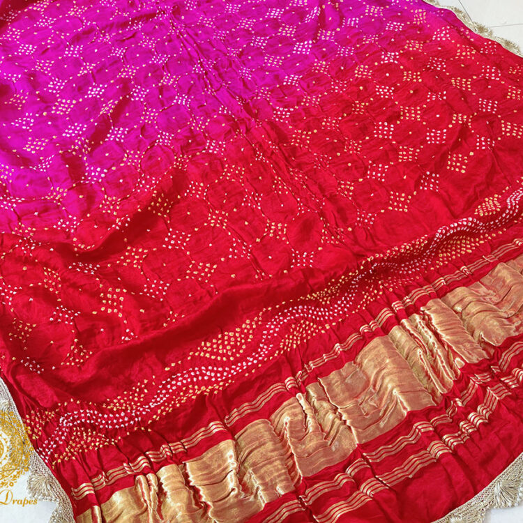 Pink Red Shaded Gaji Silk Bandhani Dupatta