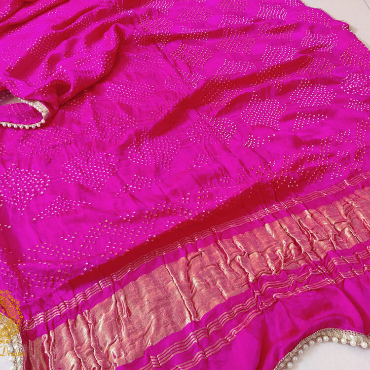 Pink Gaji Silk Bandhani Dupatta