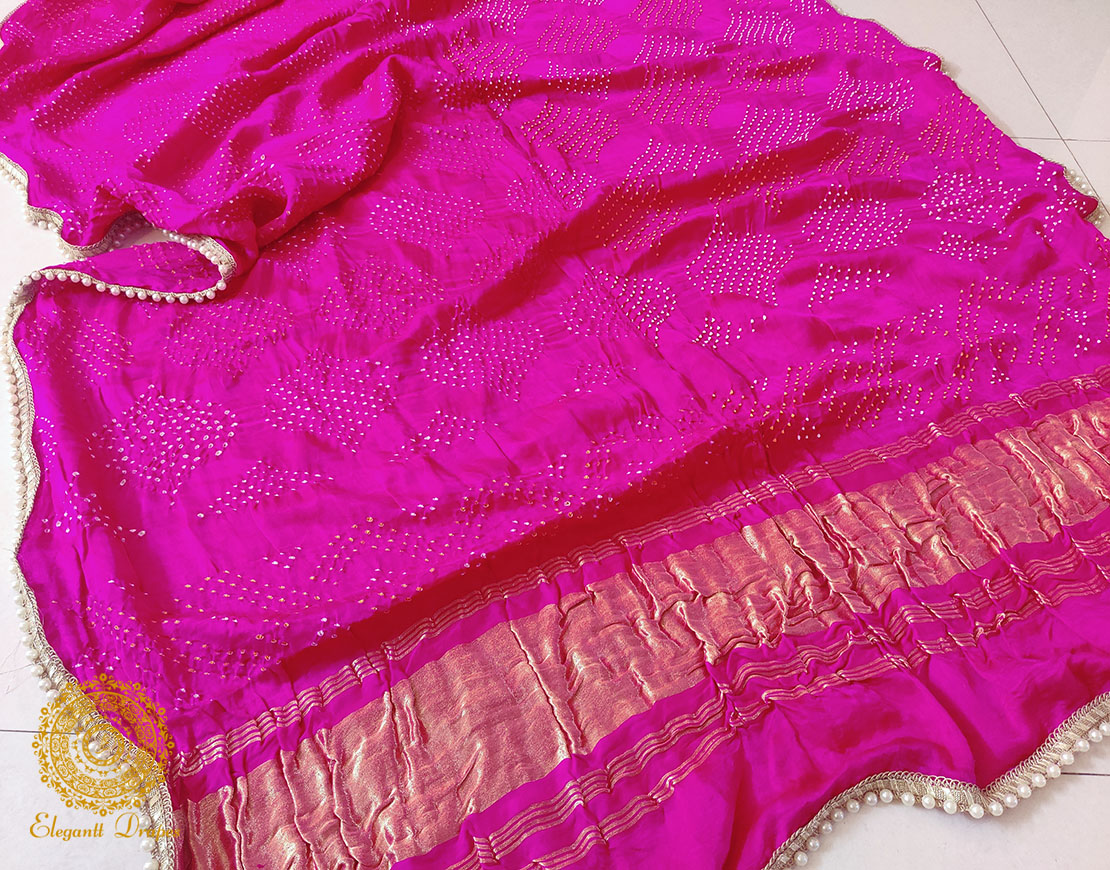 Pink Gaji Silk Bandhani Dupatta