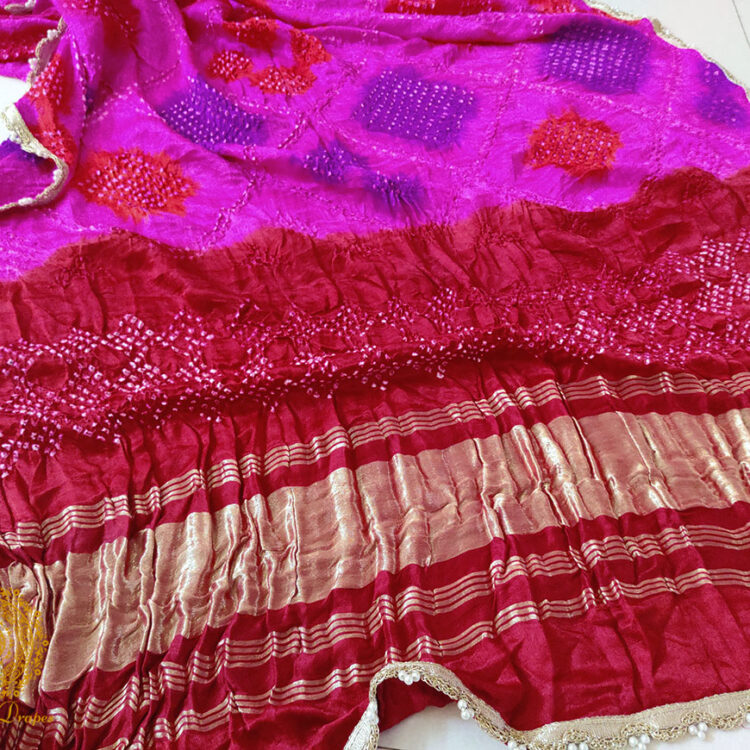 Purple Red Shaded Gaji Silk Bandhani Dupatta
