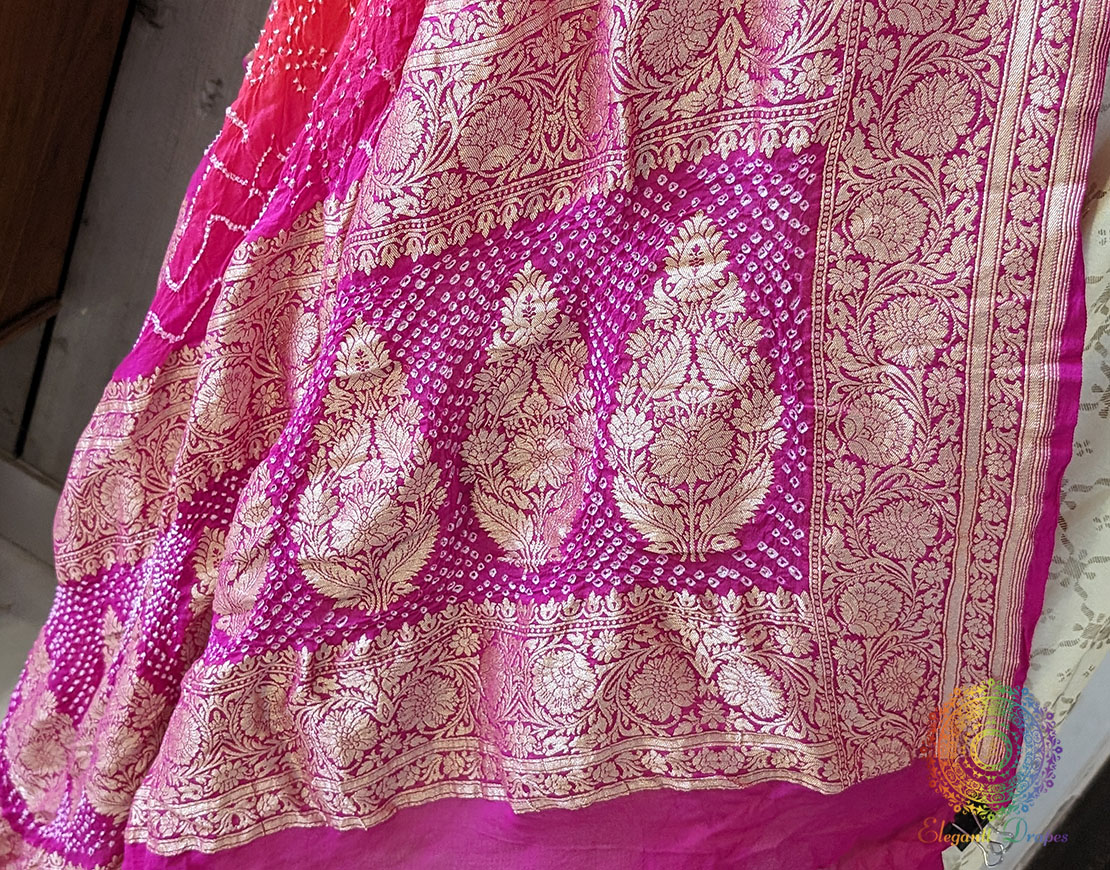 Pink Shaded Pure Banarasi Georgette Rai Bandhej Dupatta