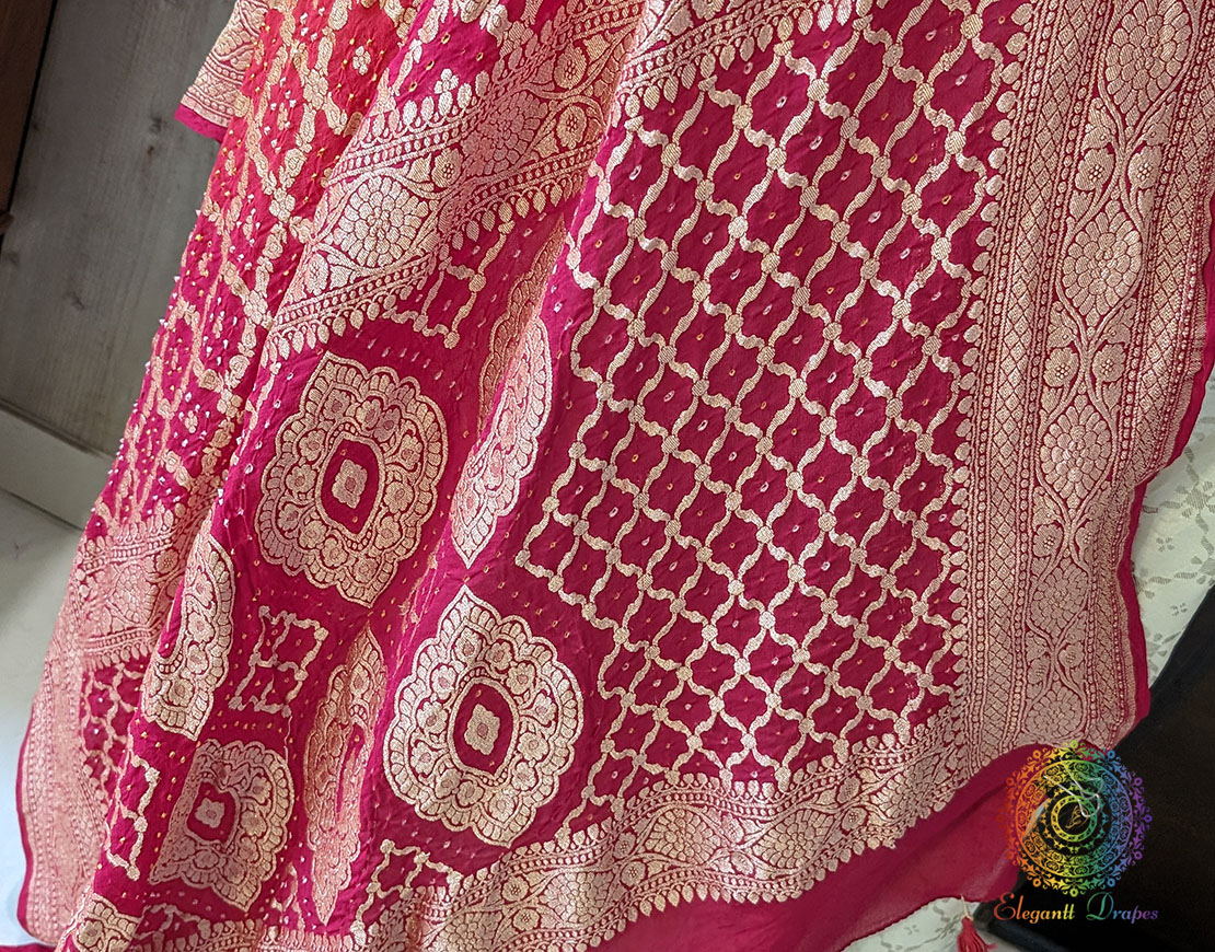 Shaded Pink Banarasi Georgette Bandhani Dupatta