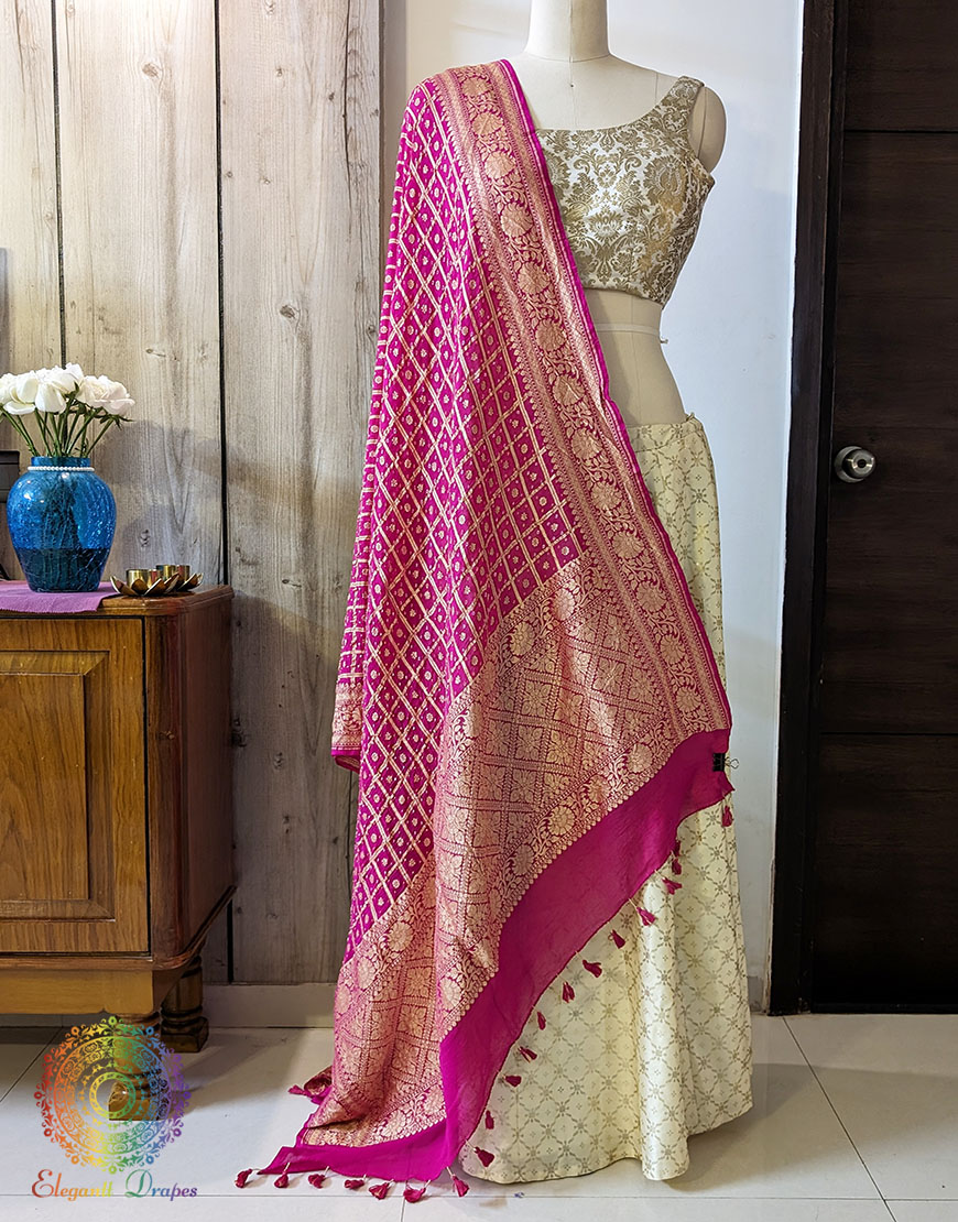 Pink Banarasi Georgette Bandhani Dupatta
