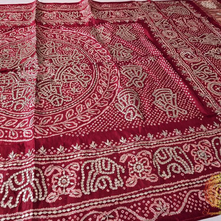 Red Gaji Silk Bandhani Gota Patti Handwork Dupatta