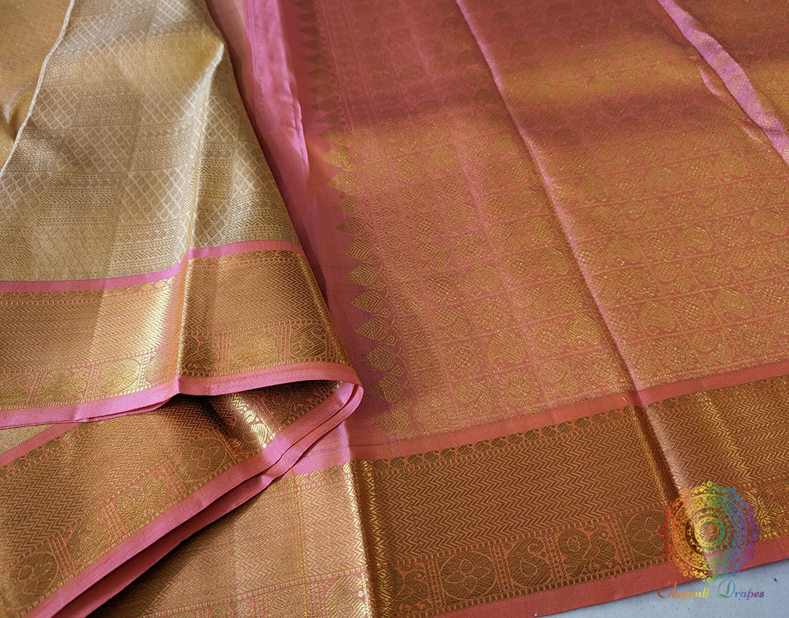 Peach Pure Kanjivaram Silk Handloom Saree
