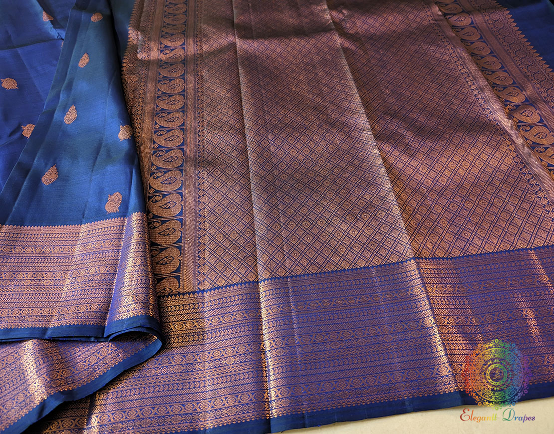 Blue Handloom Pure Kanjivaram Silk Saree