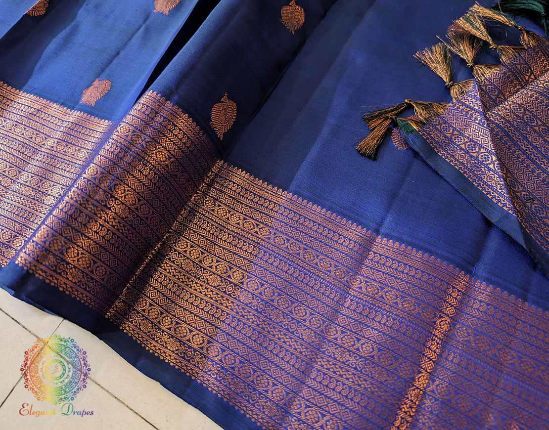 Blue Handloom Pure Kanjivaram Silk Saree