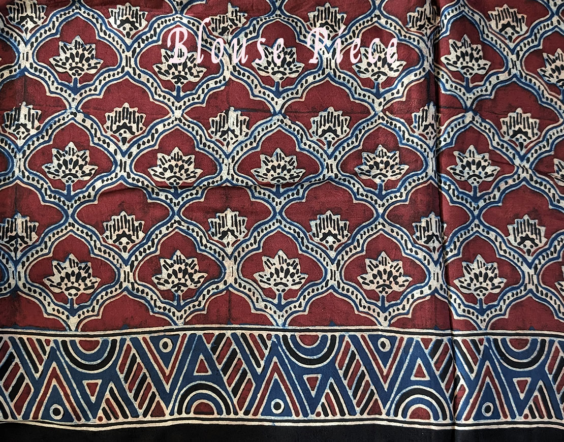 Blue Red Shaded Modal Silk Ajrakh Saree