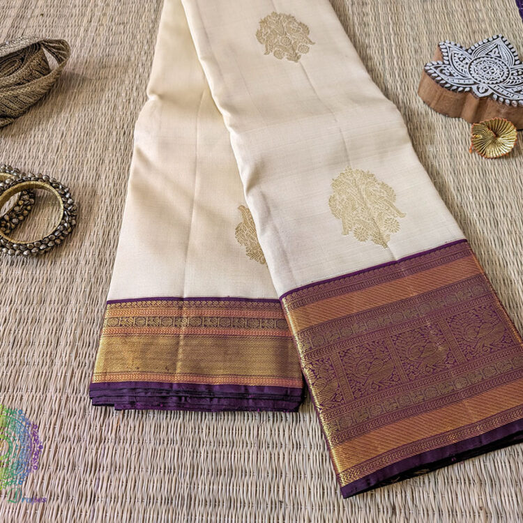 Handwoven Off White Pure Kanjivaram Silk Saree