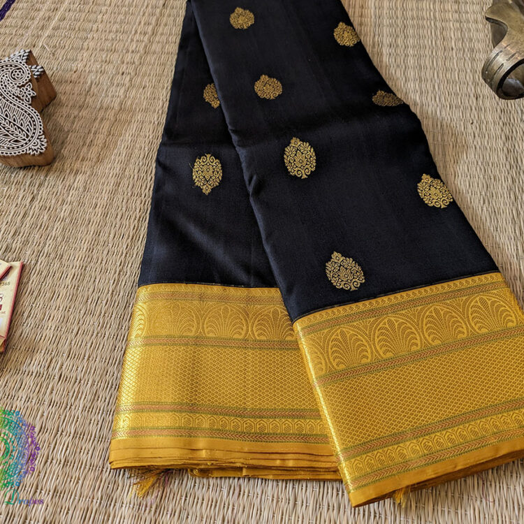 Handwoven Black Pure Kanjivaram Silk Saree