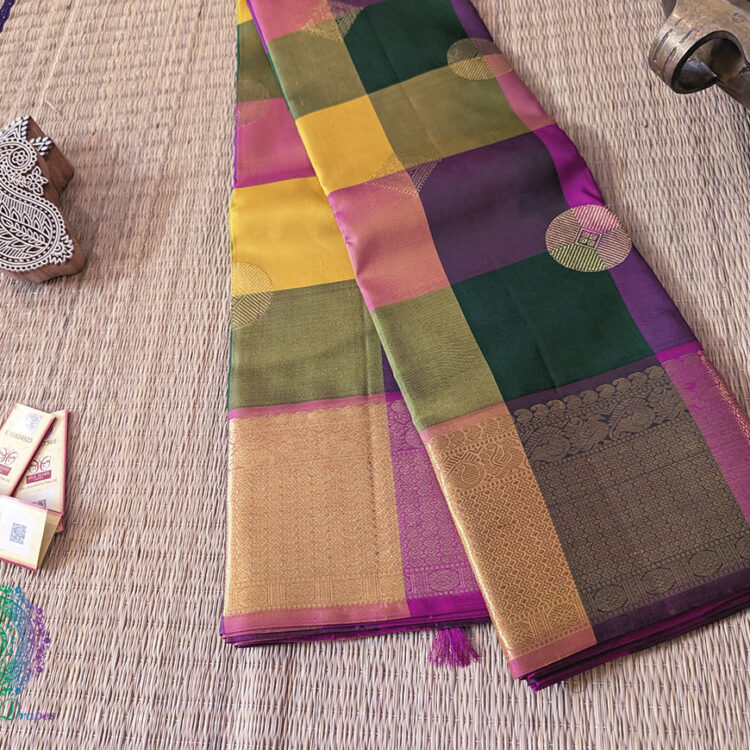 Handwoven Multi Checks Pure Kanjivaram Silk Saree
