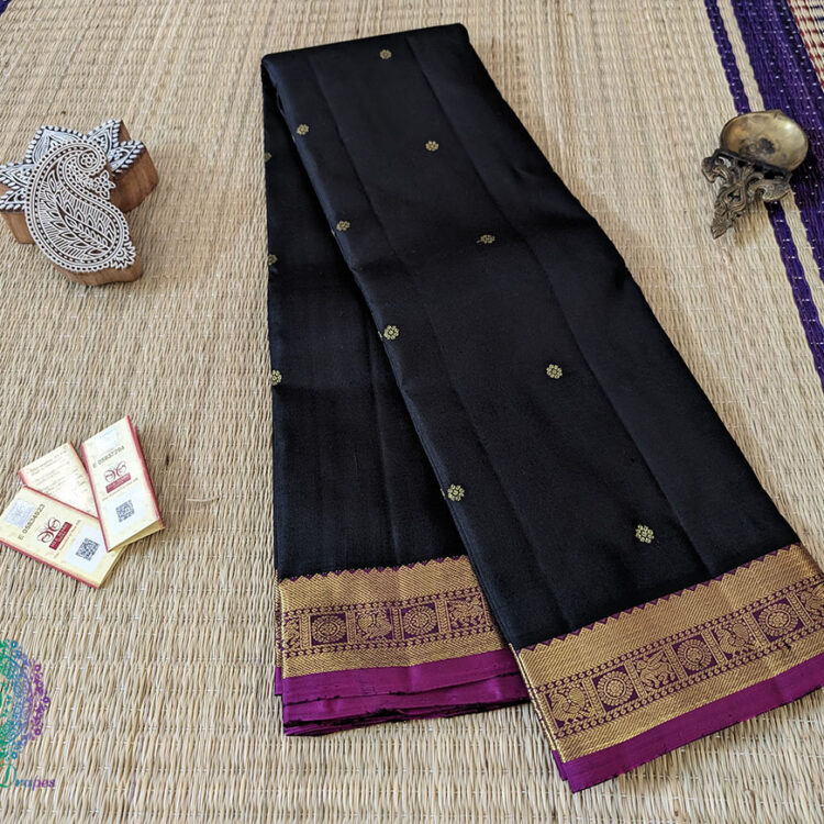 Black Pure Kanjivaram Handloom Silk Saree