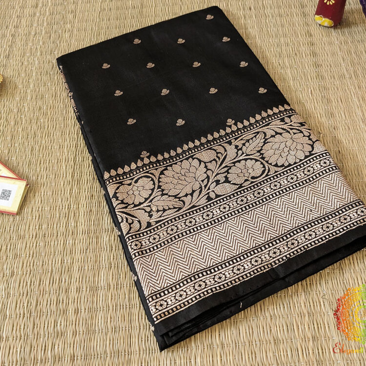 Black Pure Banarasi Handloom Katan Silk Saree