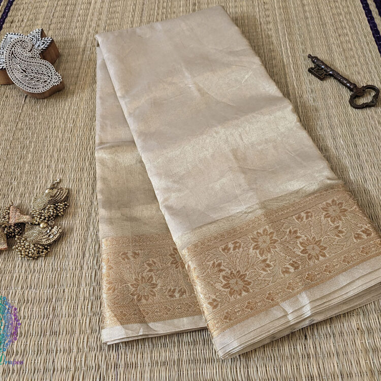 Off White Pure Banarasi Tissue Silk Saree