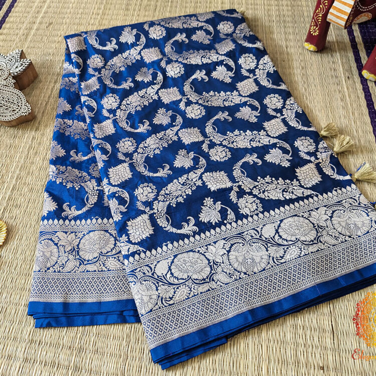 Blue Pure Banarasi Katan Silk Jaal Saree