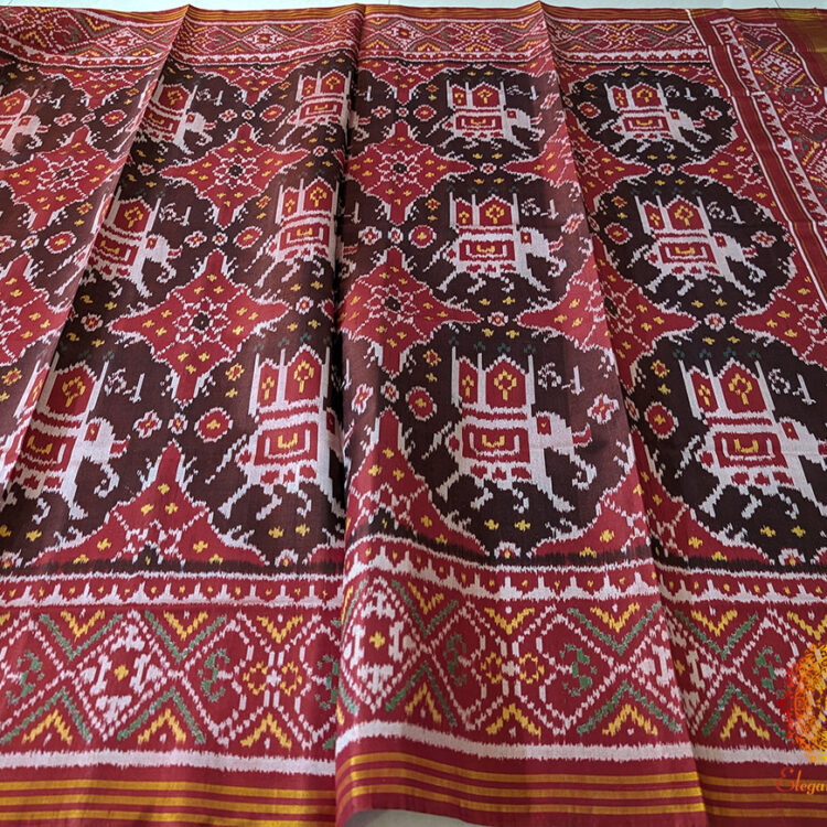 Maroon Pure Mulberry Silk Patola Dupatta